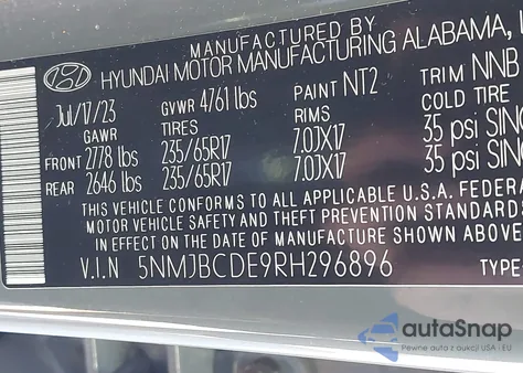 2024 Hyundai Tucson Sel из США, поврежденный, VIN 5NMJBCDE9RH296896